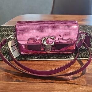 Coach Pink Sequin Crossbody Bag w/ Shorter Shouldee Strap - New With Tags